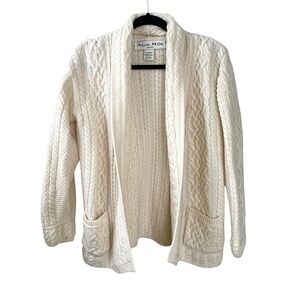 ARAN MOR Ireland Cream Wool Open Knit Cardigan Sweater M